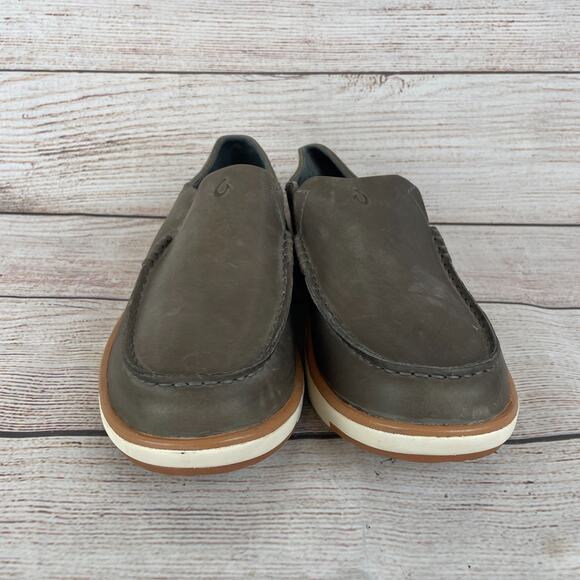 Olukai Kalia Slip-On Mens Sz 9.5 Leather Loafers Gray main image 4